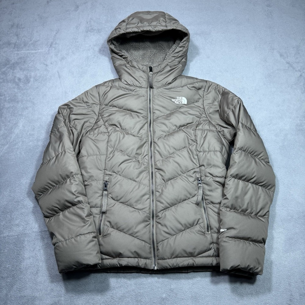The North Face Aconcagua 550 Down Hooded Puffer Jacket Womens S Olive Brown
